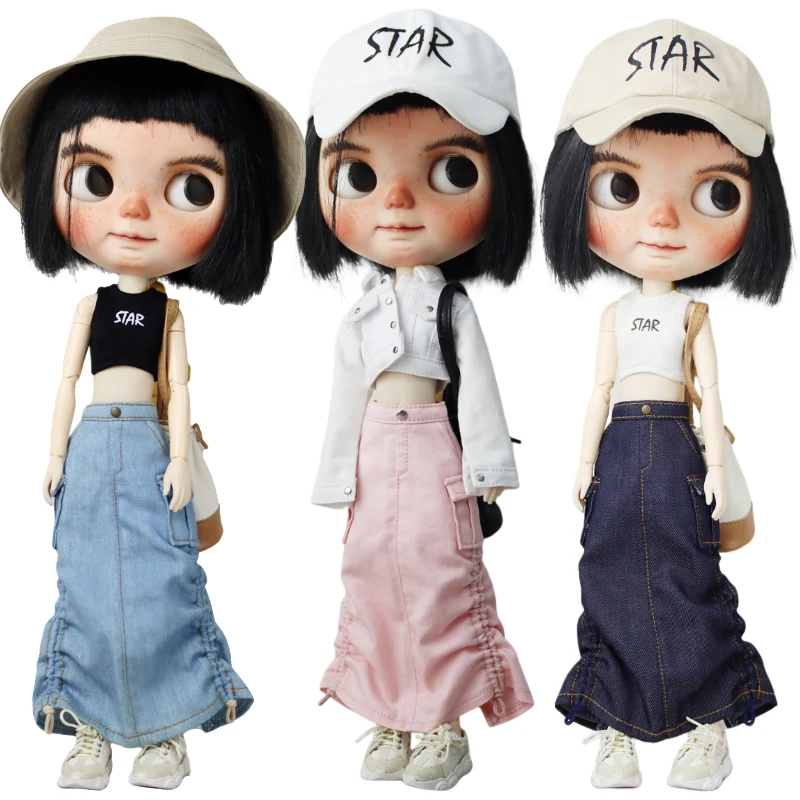 For Blythe Doll Jeans Coat for Ob24 Ob22 Azone Dolls Clothes Denim Jacket