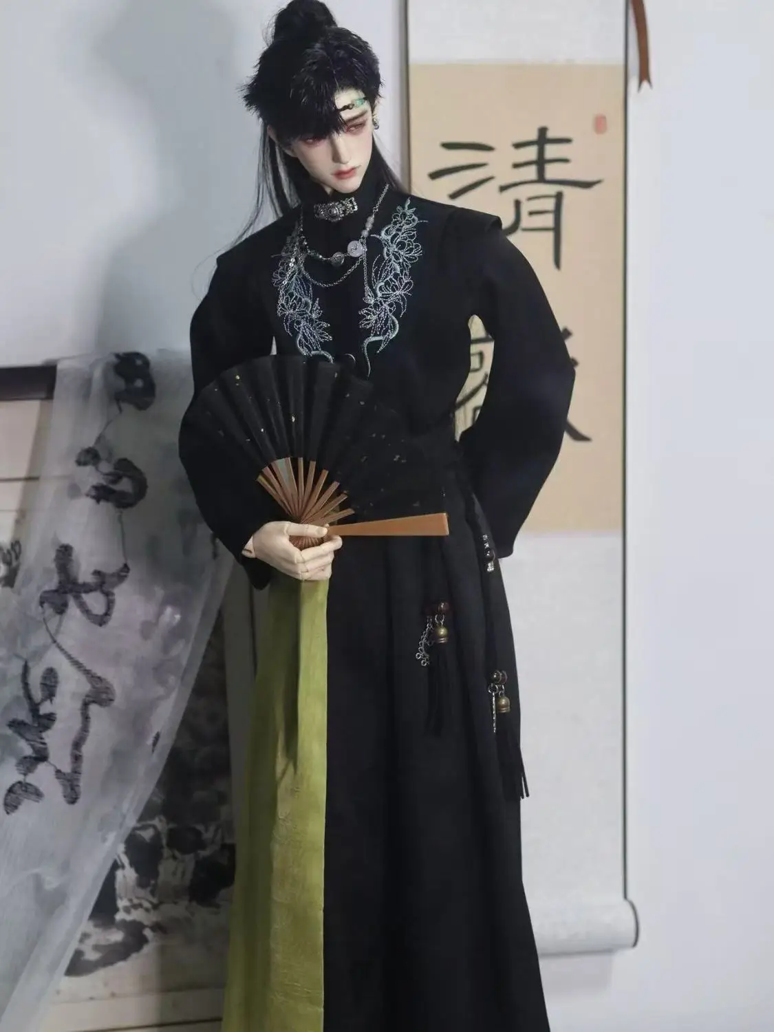 1/3 Doll's Clothes Suit for 75cm Male Bjd Doll Ancient Style Top+skirt+waist Chain Dress Up Gift Toys Doll Accessories, No Doll