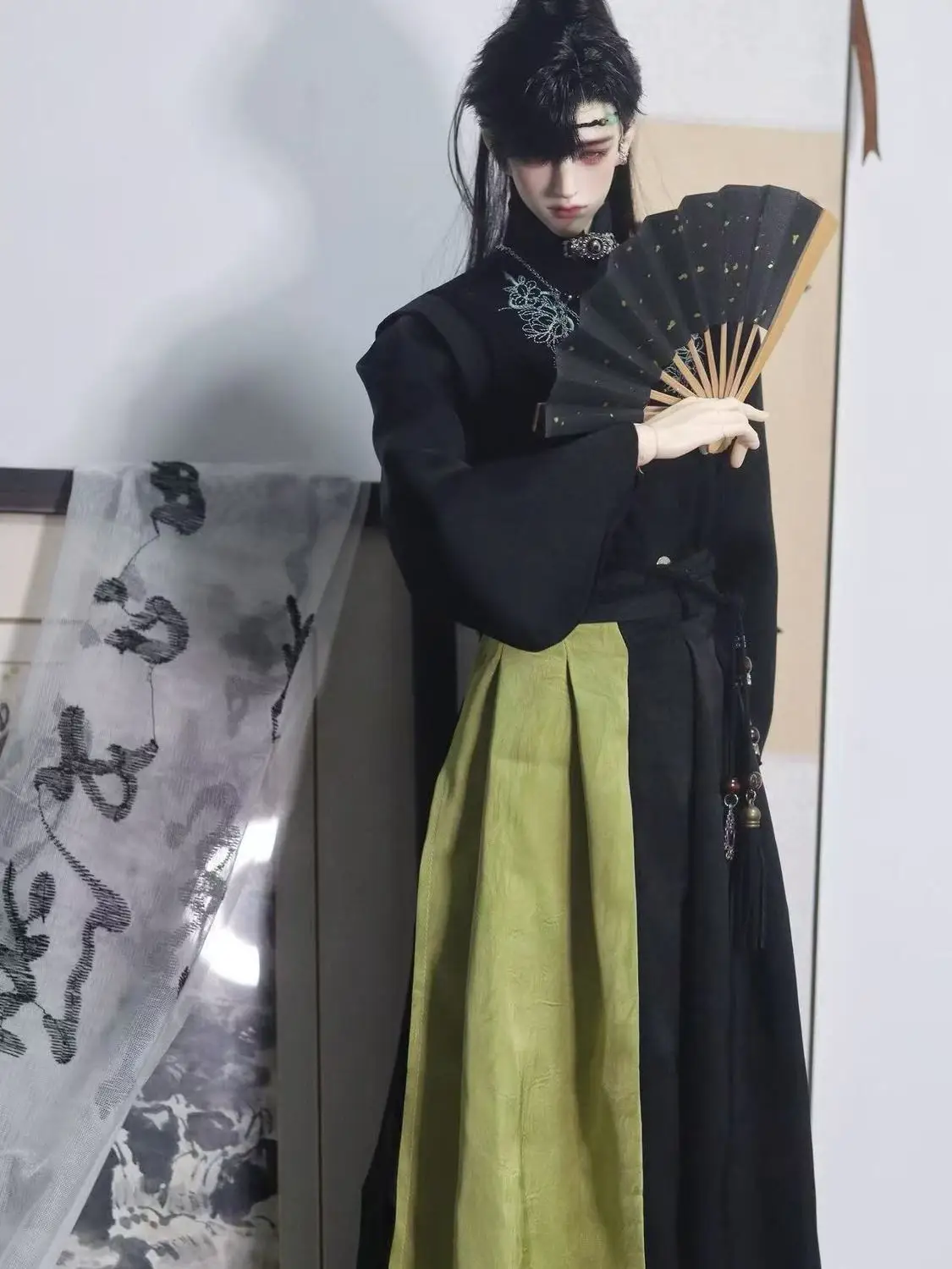 1/3 Doll's Clothes Suit for 75cm Male Bjd Doll Ancient Style Top+skirt+waist Chain Dress Up Gift Toys Doll Accessories, No Doll