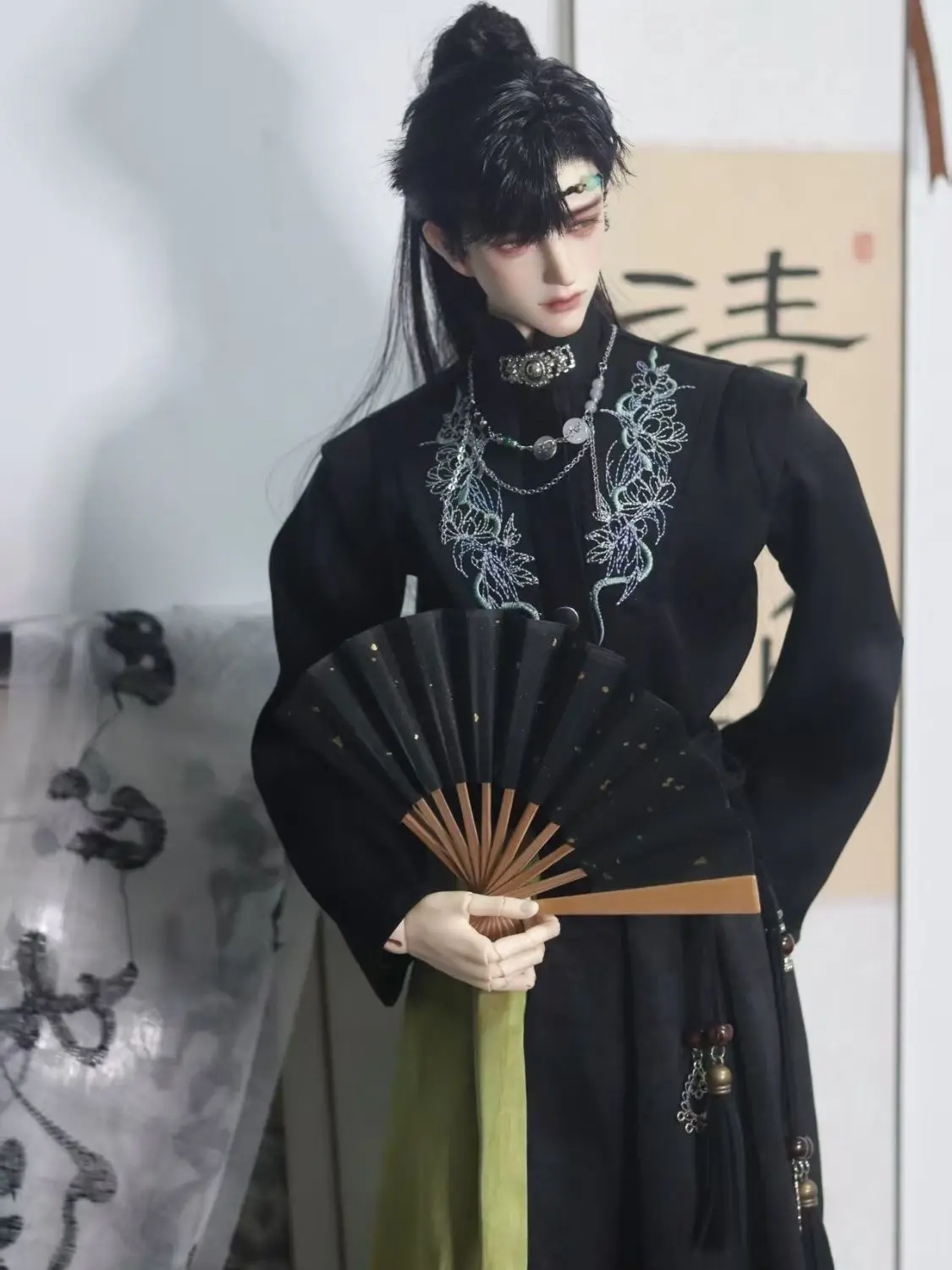 1/3 Doll's Clothes Suit for 75cm Male Bjd Doll Ancient Style Top+skirt+waist Chain Dress Up Gift Toys Doll Accessories, No Doll