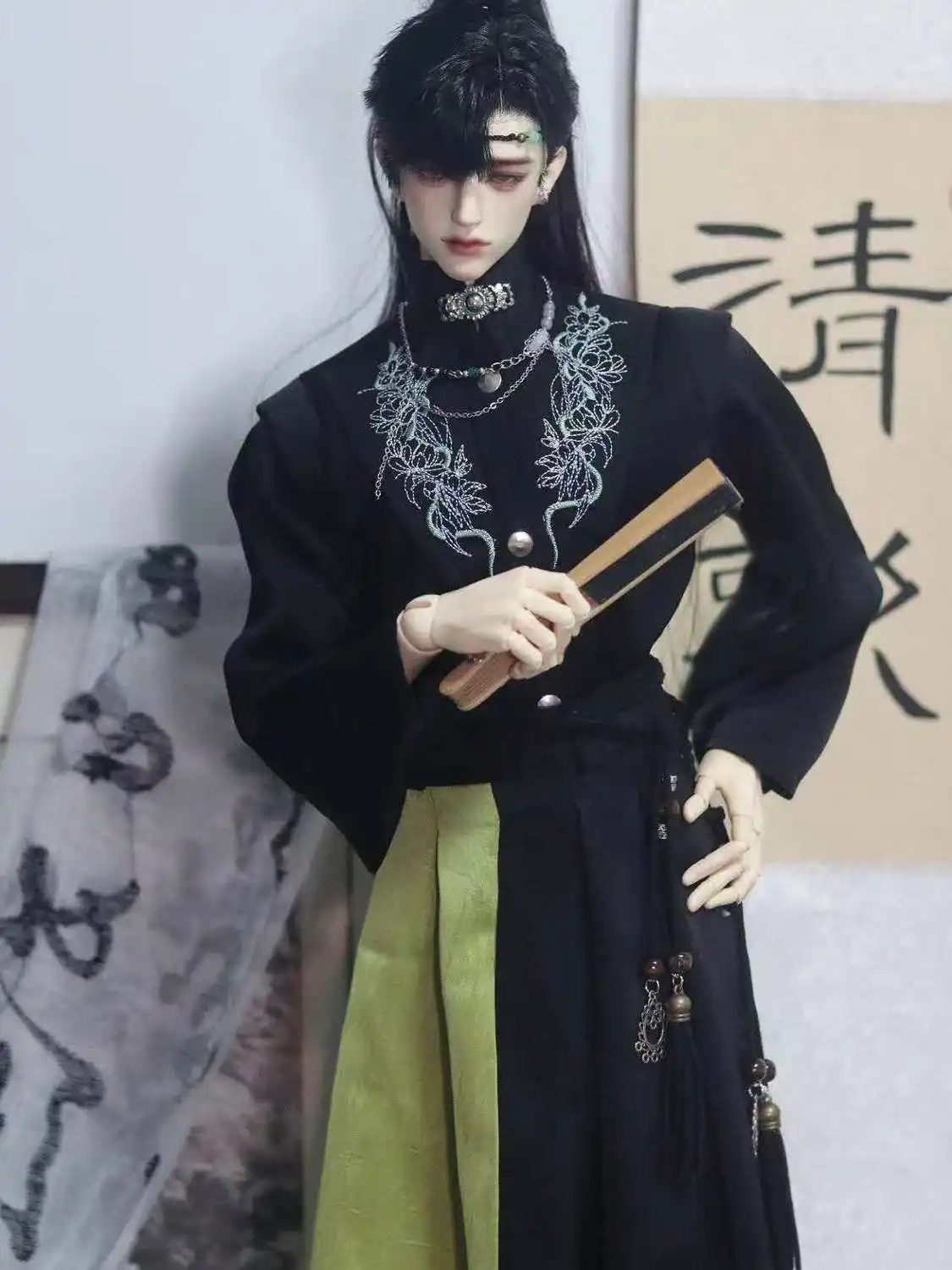 1/3 Doll's Clothes Suit for 75cm Male Bjd Doll Ancient Style Top+skirt+waist Chain Dress Up Gift Toys Doll Accessories, No Doll