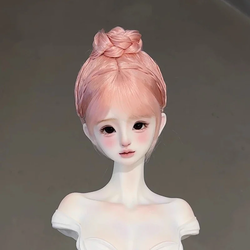 1/6, 1/4, 1/3 BJD Wig Mohair Awen Soft Doll hair bun Pink updo Single bun with bangs for 30-40-60cm SD DD Doll Wig Accessories
