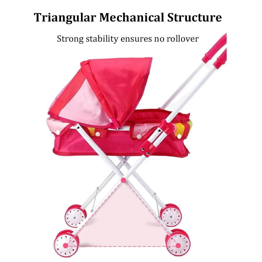 Trendy Plastic + Metal Dolls Pram Iron Support Frame Play Game Stroller Role Play Furniture Toy Little Girls Boys