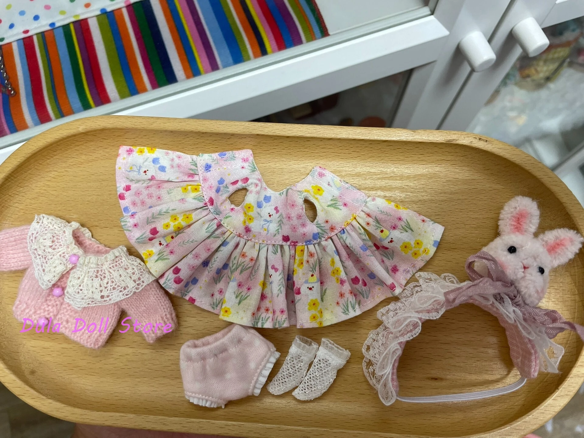 2026 Dula Doll Clothes Pink Sweater Cardigan Bunny Headband Set for OB11 GSC Doll