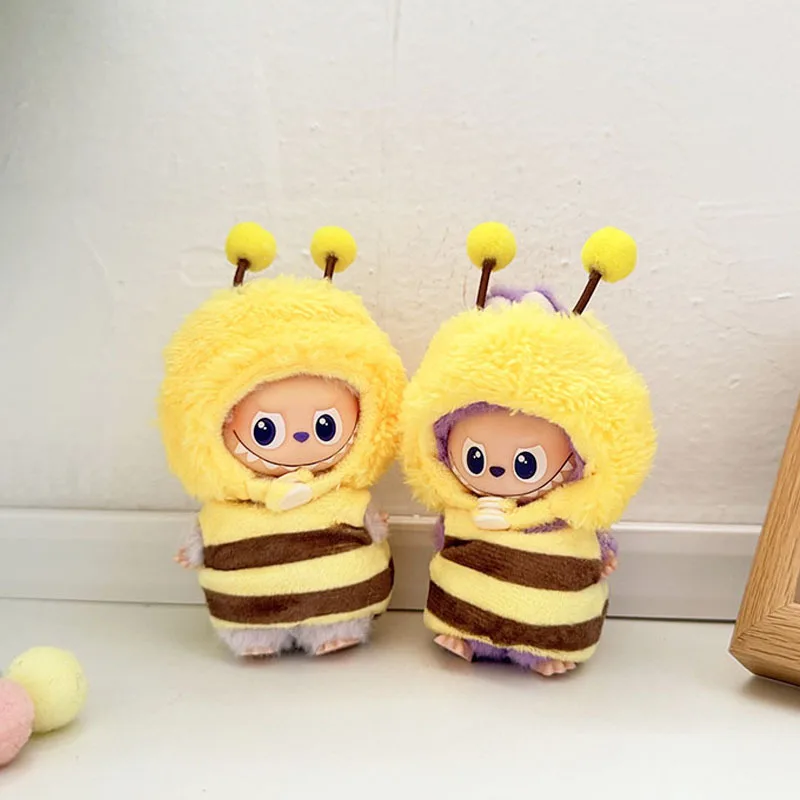 10cm Mini Labubu 4.0 Doll Clothes 4th-Gen Cute Bee & Dinosaur Baby Outfit Set Accessories for Mini Labubu
