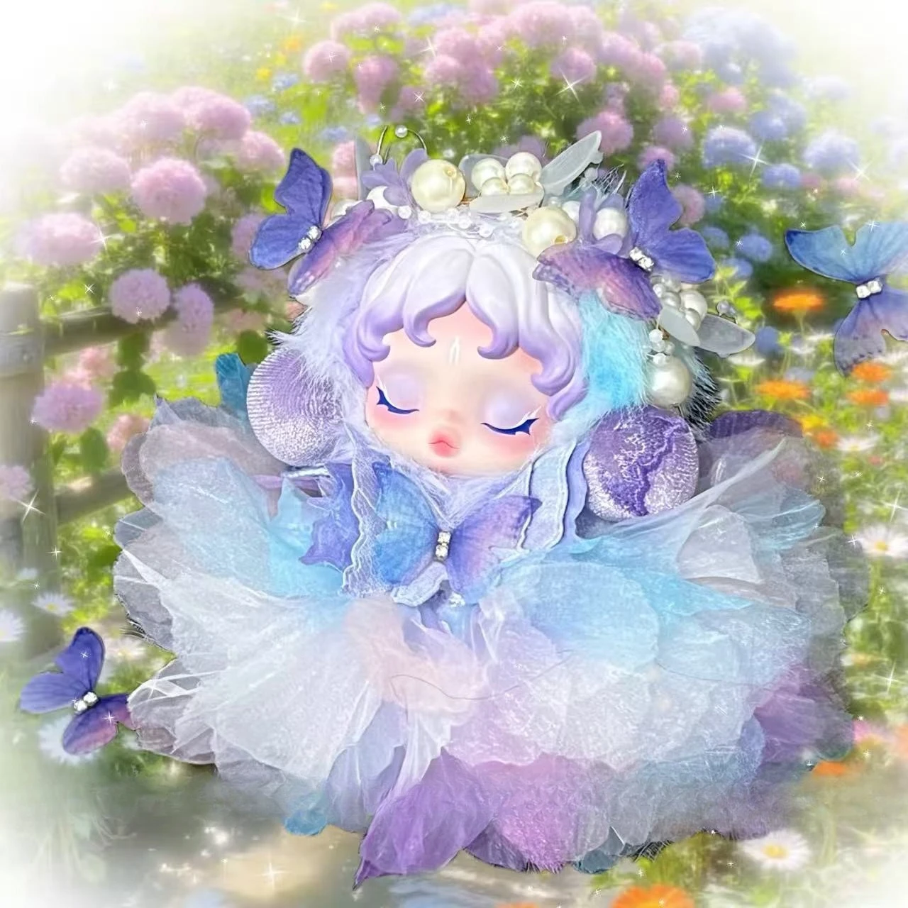 For Cloth Skullpanda Light Weaving Garden Exquisite Purple Butterfly Dress set Flower Headband Vinyl Doll Clothes Accessories