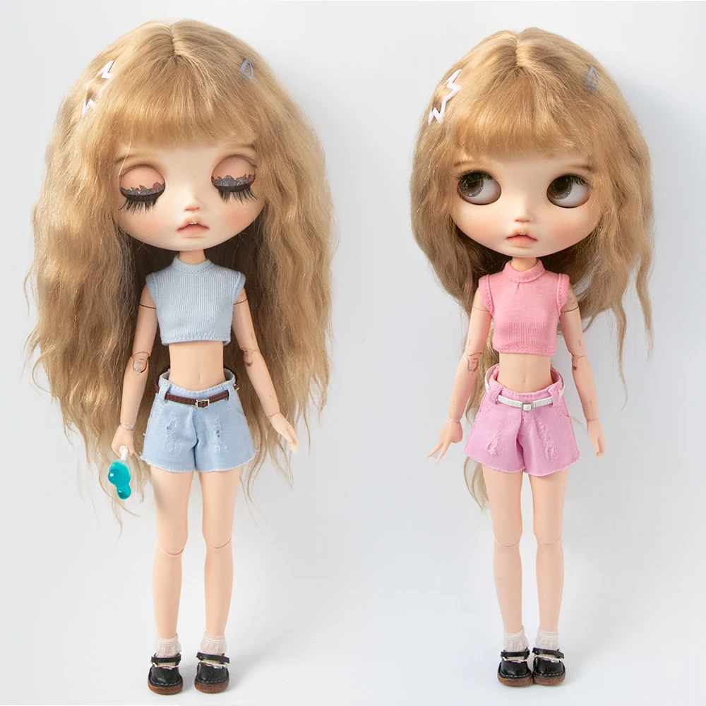 Blythe Clothing Fashion Vest Tops Denim Shorts Casual Pants Belt Multicolor for Licca Azones Ob22 24 Ker YMY Doll Accessories