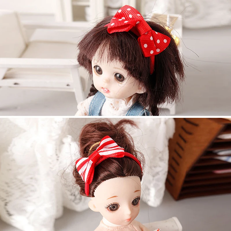 1Pcs 1:12 Dollhouse Accessories Doll Bow Headband ob11 Handmade Doll Hair Accessories DIY Doll Pearl Hairpin
