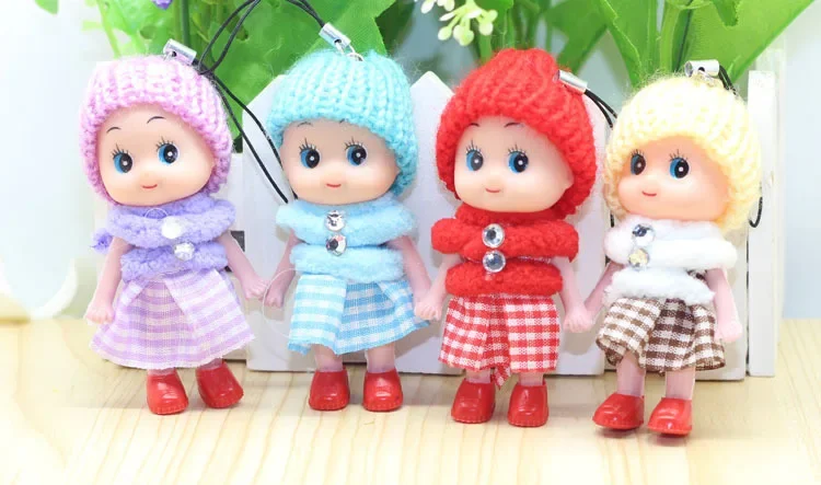 10 Pcs Kids Mini Doll Toys for Girls 8 Cm Cute Soft Plush Skirt Dolls Mobile Phone Pendant Handbag Decoration Random Color