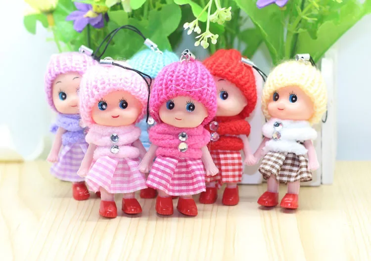 10 Pcs Kids Mini Doll Toys for Girls 8 Cm Cute Soft Plush Skirt Dolls Mobile Phone Pendant Handbag Decoration Random Color