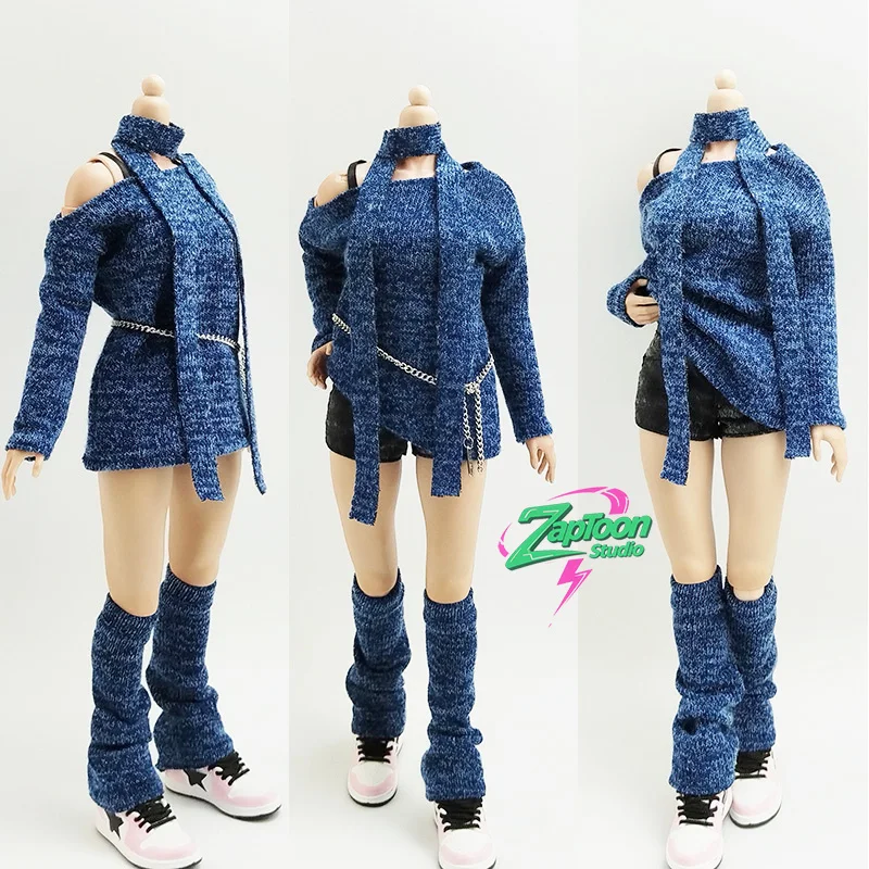 1/6 Scale Sexy Off Shoulder Oversize Jumpers for 12-inch Action Figures BJD Loose Pullover Long Sleeve T Shirt Action Outfit