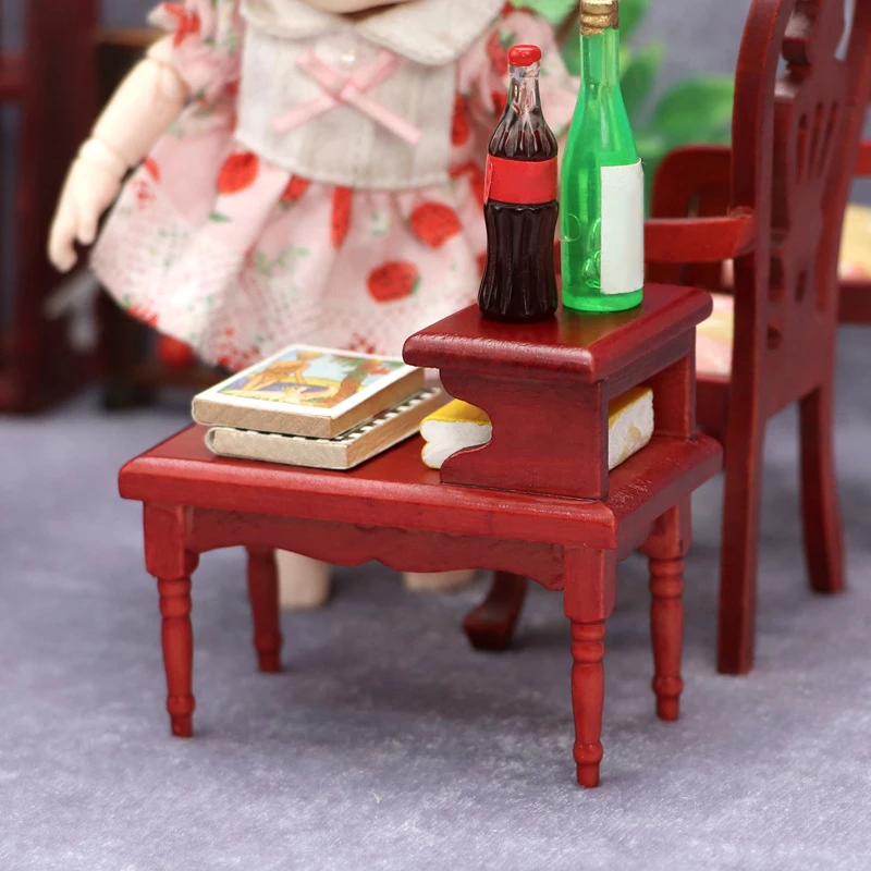 1Pc Vintage Miniature Furniture 1:12 Dollhouse Wood Table Multifunction Cabinet Bookcase Model Toy Cupboard Dolls Accessories