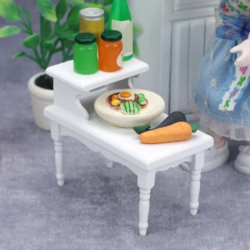 1Pc Vintage Miniature Furniture 1:12 Dollhouse Wood Table Multifunction Cabinet Bookcase Model Toy Cupboard Dolls Accessories