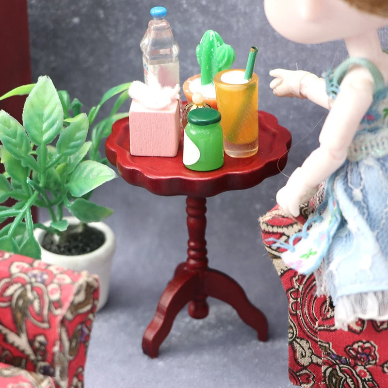 1Pc Vintage Miniature Furniture 1:12 Dollhouse Wood Table Multifunction Cabinet Bookcase Model Toy Cupboard Dolls Accessories