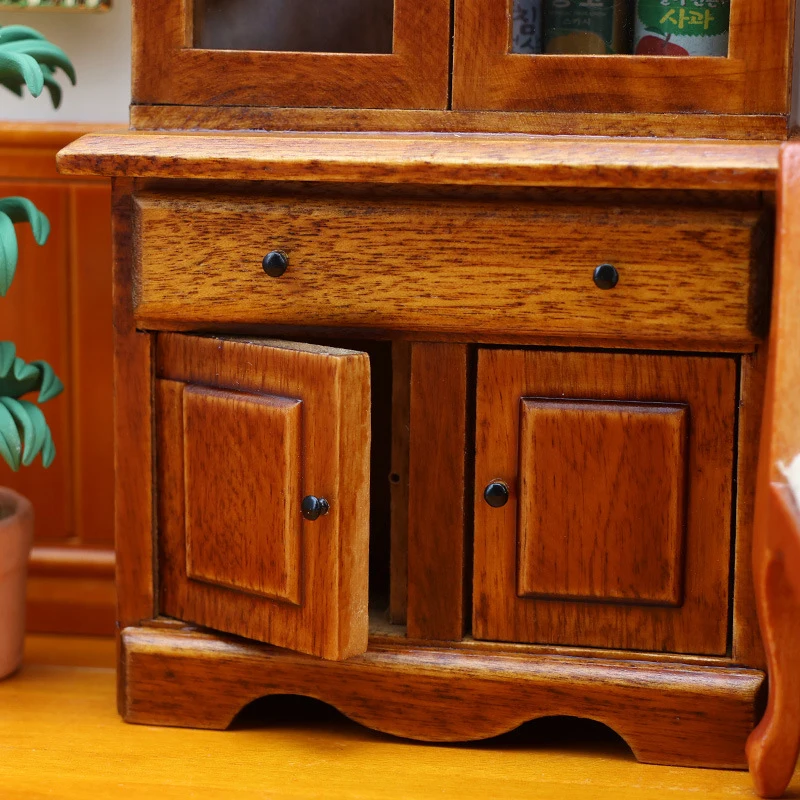 1Pc Vintage Miniature Furniture 1:12 Dollhouse Wood Table Multifunction Cabinet Bookcase Model Toy Cupboard Dolls Accessories