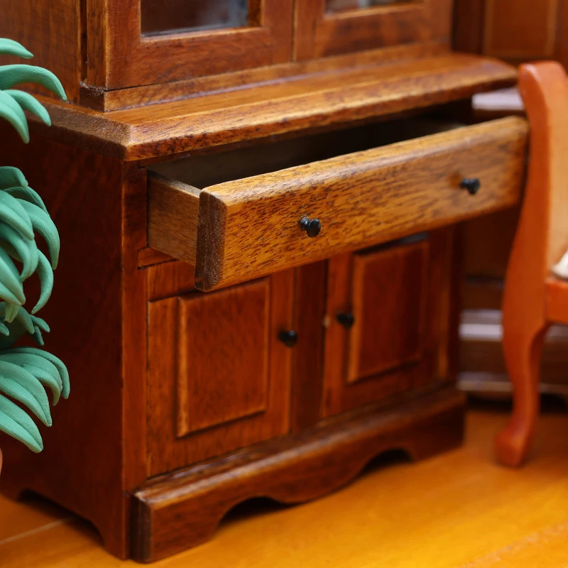 1Pc Vintage Miniature Furniture 1:12 Dollhouse Wood Table Multifunction Cabinet Bookcase Model Toy Cupboard Dolls Accessories