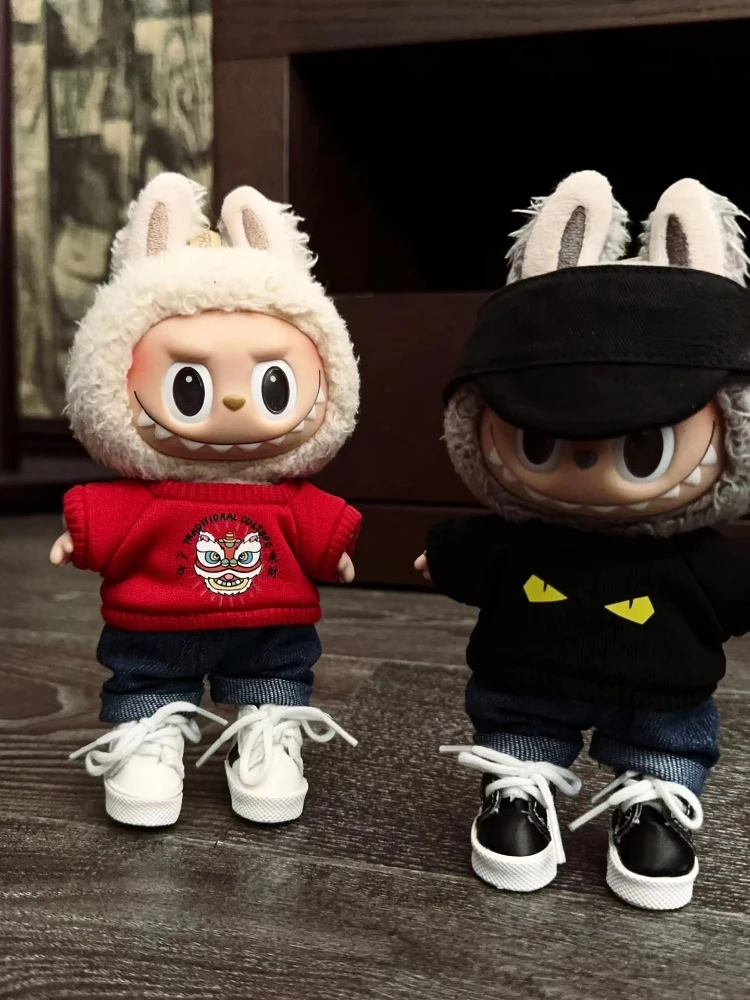 Labubu Doll Clothing - 15/17cm Streetwear Sweatshirt Set Hoodie & Matching Hat For Labubu I/II Generation Idol Dolls