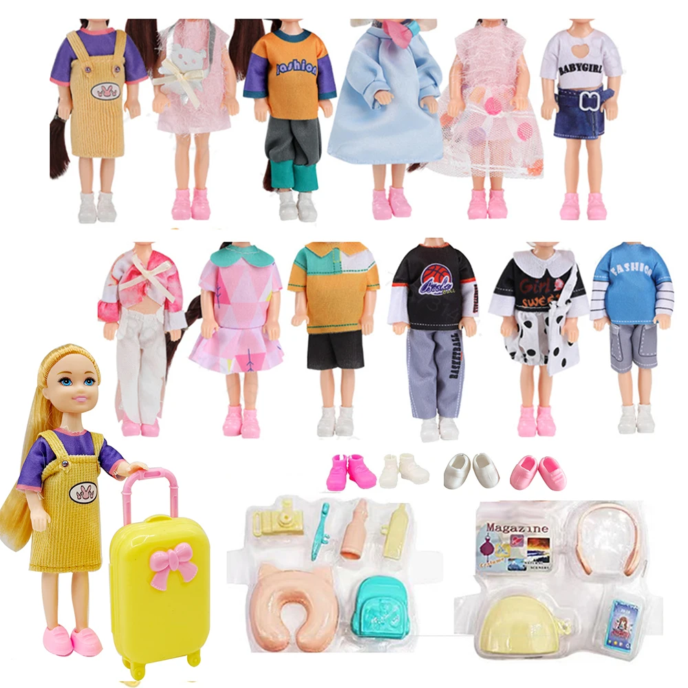 25pcs Doll Outfit Set with Travel Case, Fashionable Mini Clothes & Accessories for 5.3-6" Dolls - Includes Shoes