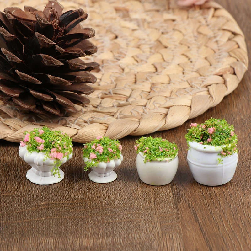 1/2Pcs Dollhouse Furniture 1:12 Accessories Mini Green Plant Bonsai Flower Pots