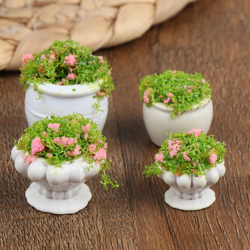 1/2Pcs Dollhouse Furniture 1:12 Accessories Mini Green Plant Bonsai Flower Pots