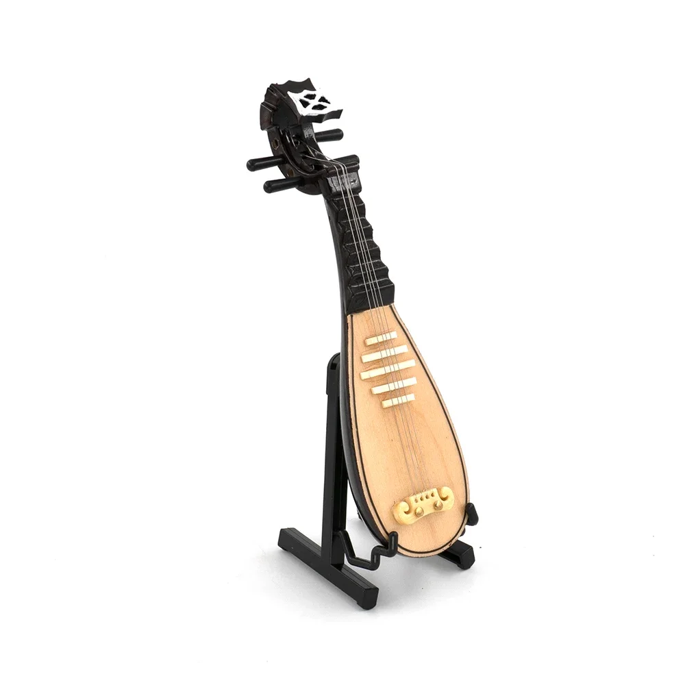 1Pcs Miniature Chinese Lute Model with Support and Case Mini Musical Instrument 1/12 Dollhouse 1/6 Action figure Accessories bjd