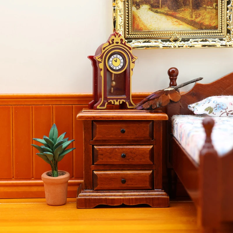 Miniature Chestnut Bedside Table Chest Of Drawers Storage Cabinet 1:12 Dollhouse DIY Accessories Furniture Model Toy