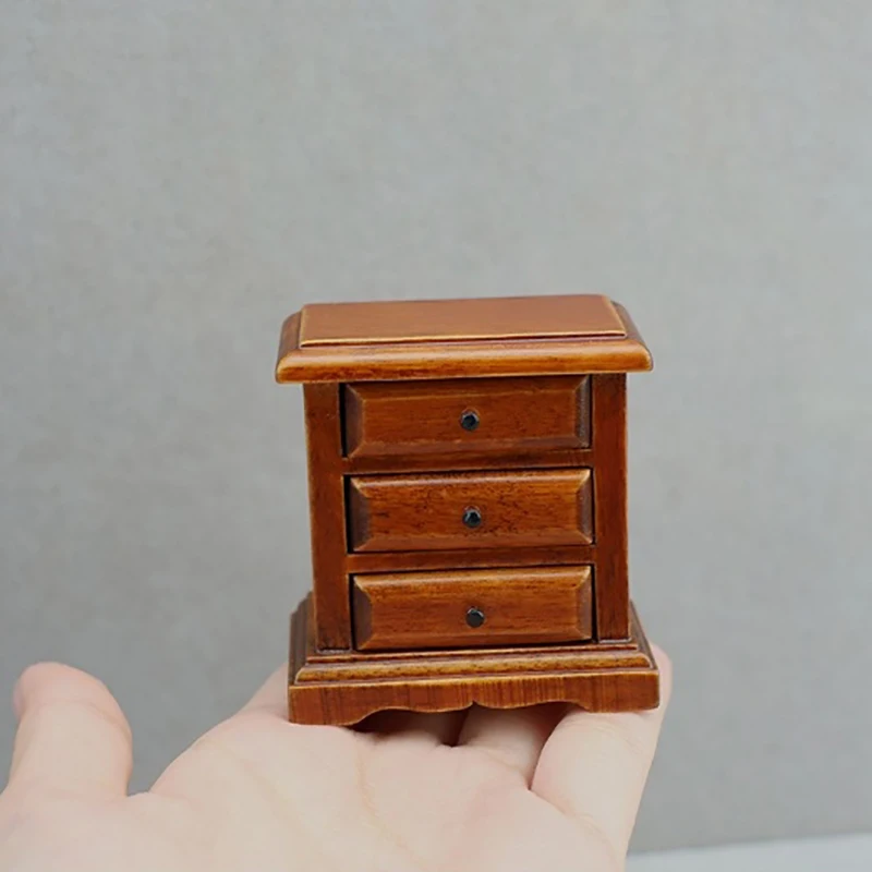 Miniature Chestnut Bedside Table Chest Of Drawers Storage Cabinet 1:12 Dollhouse DIY Accessories Furniture Model Toy