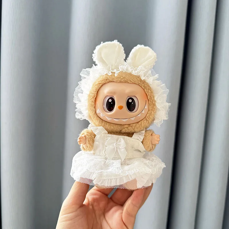 Luxury Plush Wedding Dress Dolls Clothes for Labubu I II Korea Style Fluffy Romantic Wedding Dress Flower Hat Suit for Ladbubu