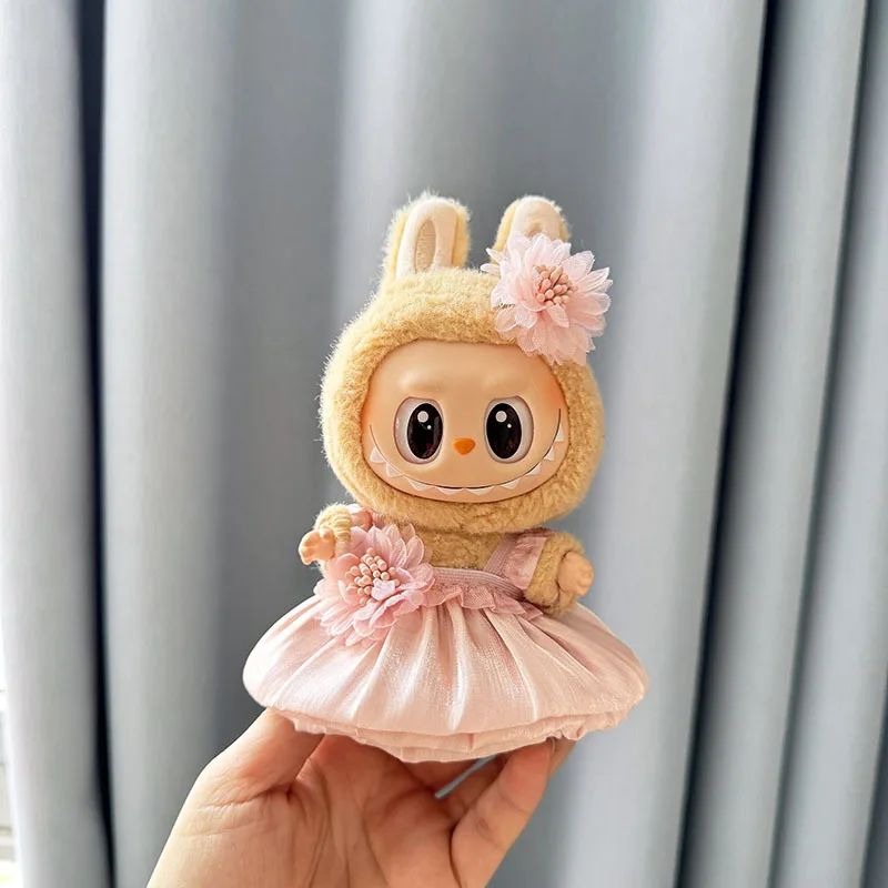 Luxury Plush Wedding Dress Dolls Clothes for Labubu I II Korea Style Fluffy Romantic Wedding Dress Flower Hat Suit for Ladbubu