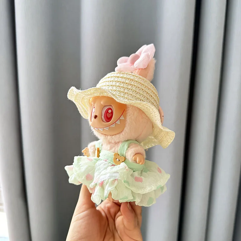 Luxury Plush Wedding Dress Dolls Clothes for Labubu I II Korea Style Fluffy Romantic Wedding Dress Flower Hat Suit for Ladbubu