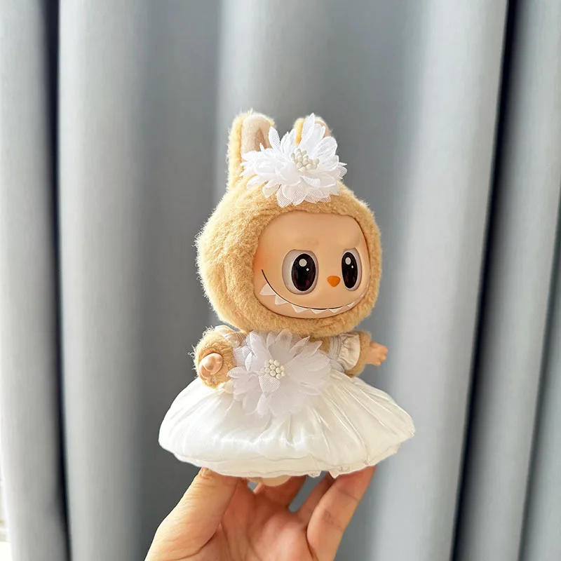 Luxury Plush Wedding Dress Dolls Clothes for Labubu I II Korea Style Fluffy Romantic Wedding Dress Flower Hat Suit for Ladbubu