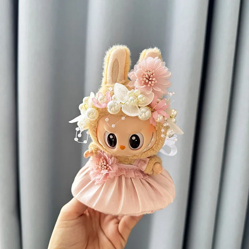 Luxury Plush Wedding Dress Dolls Clothes for Labubu I II Korea Style Fluffy Romantic Wedding Dress Flower Hat Suit for Ladbubu