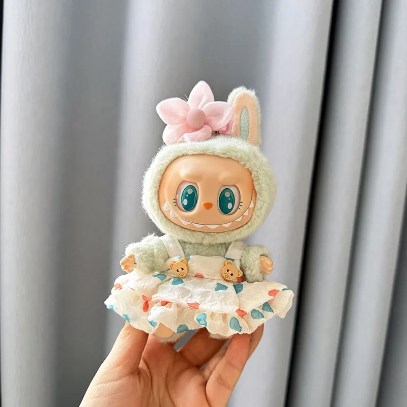 Luxury Plush Wedding Dress Dolls Clothes for Labubu I II Korea Style Fluffy Romantic Wedding Dress Flower Hat Suit for Ladbubu