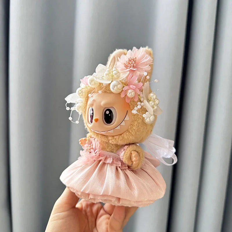 Luxury Plush Wedding Dress Dolls Clothes for Labubu I II Korea Style Fluffy Romantic Wedding Dress Flower Hat Suit for Ladbubu