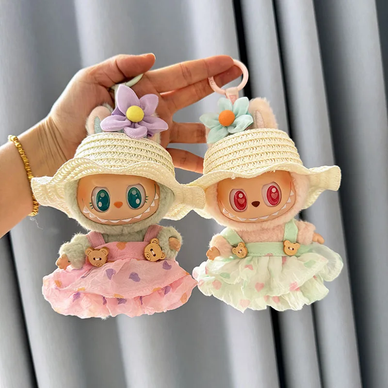 Luxury Plush Wedding Dress Dolls Clothes for Labubu I II Korea Style Fluffy Romantic Wedding Dress Flower Hat Suit for Ladbubu