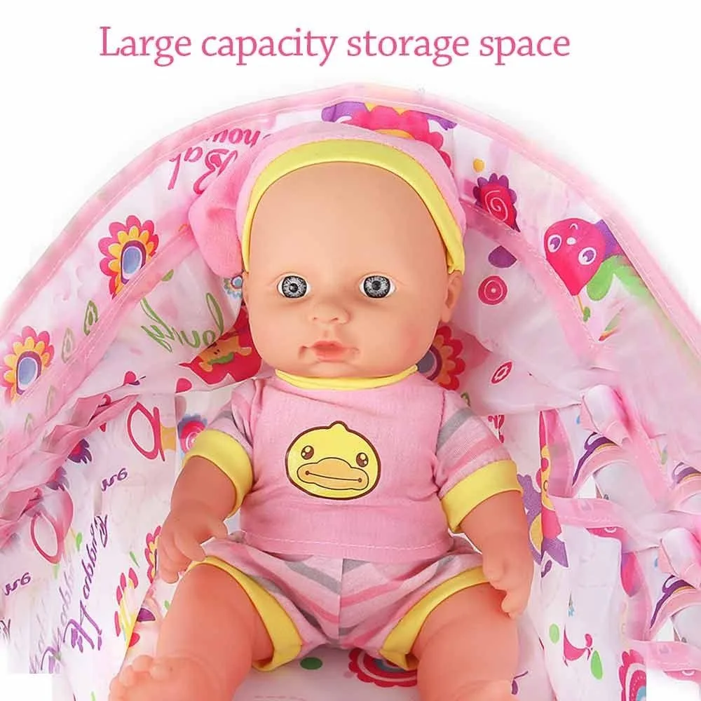 Dolls Pram Iron Foldable Baby Stroller Colorful Large Capacity Stable Lightweight Doll Handcart for Boys Girls