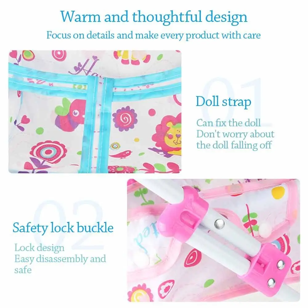 Dolls Pram Iron Foldable Baby Stroller Colorful Large Capacity Stable Lightweight Doll Handcart for Boys Girls