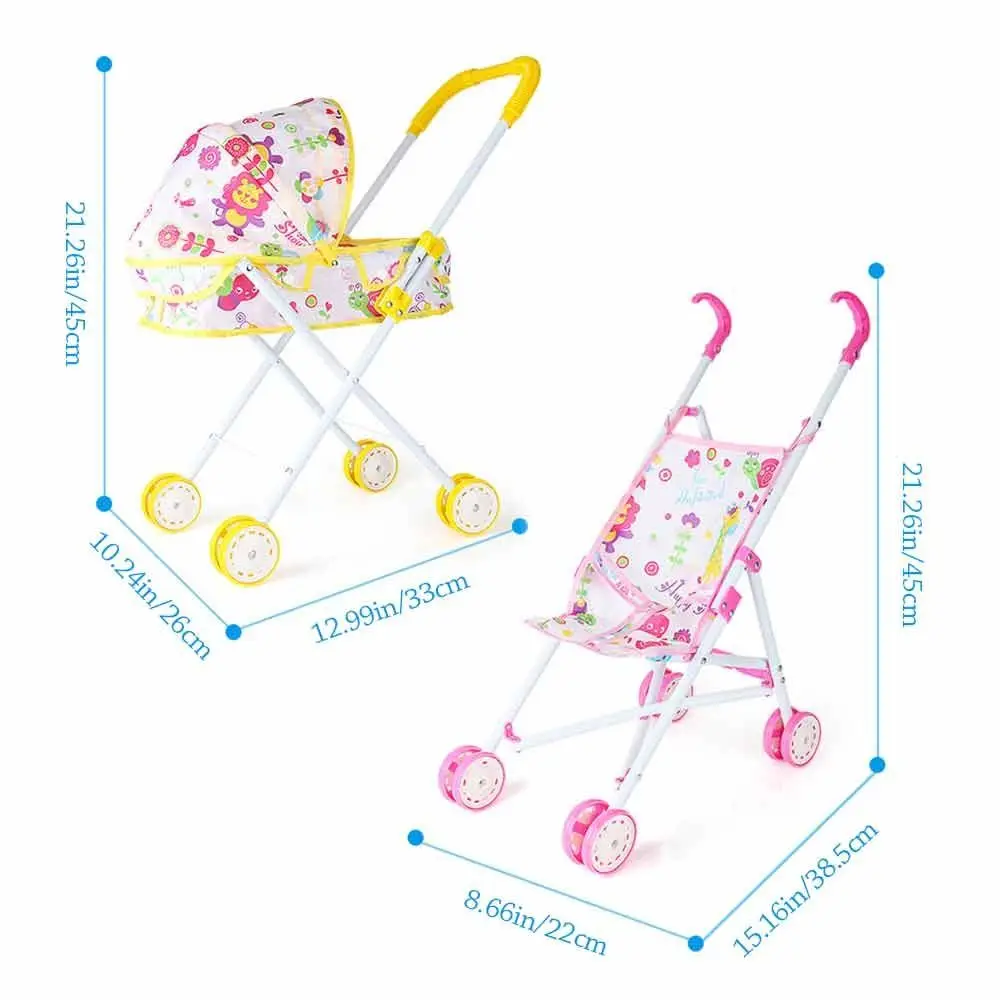 Dolls Pram Iron Foldable Baby Stroller Colorful Large Capacity Stable Lightweight Doll Handcart for Boys Girls