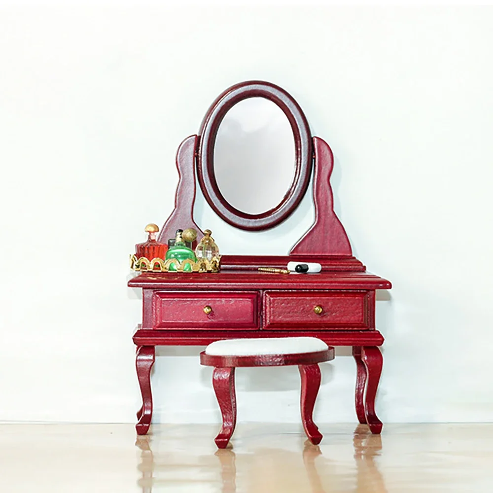 1/12 Dollhouse Miniature Wooden Dressing Table with Stool Mini Dresser Model Toy Doll House Accessories Decoration ob11 bjd