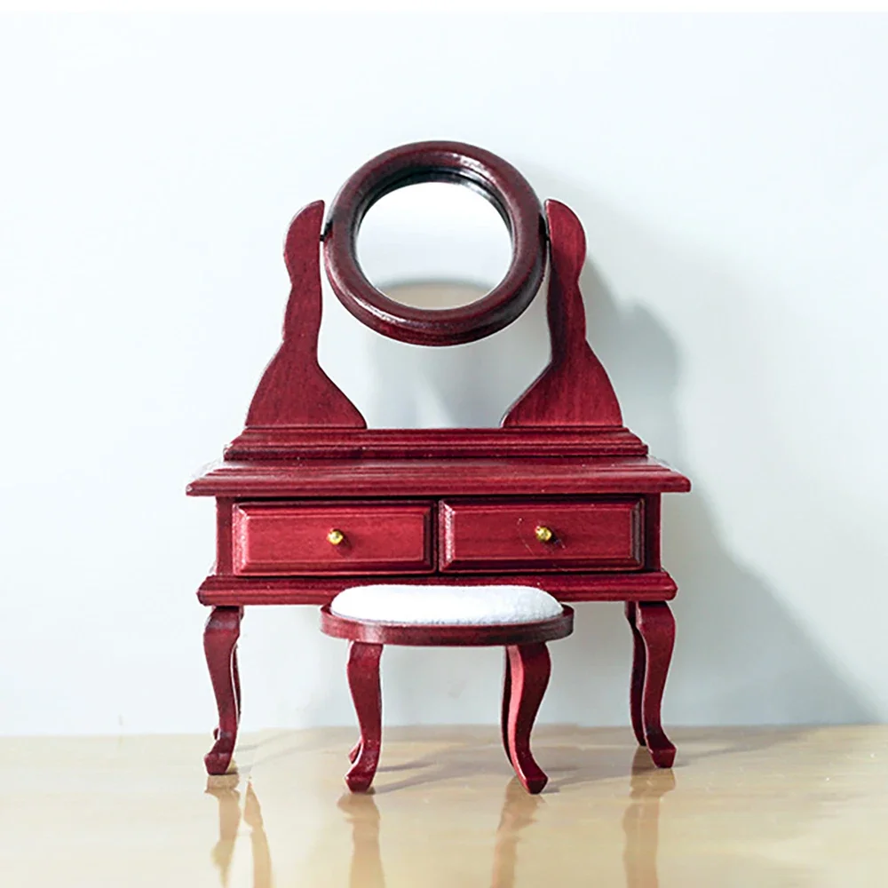 1/12 Dollhouse Miniature Wooden Dressing Table with Stool Mini Dresser Model Toy Doll House Accessories Decoration ob11 bjd