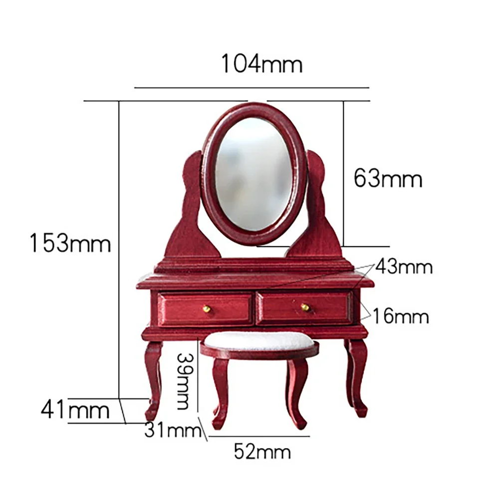1/12 Dollhouse Miniature Wooden Dressing Table with Stool Mini Dresser Model Toy Doll House Accessories Decoration ob11 bjd