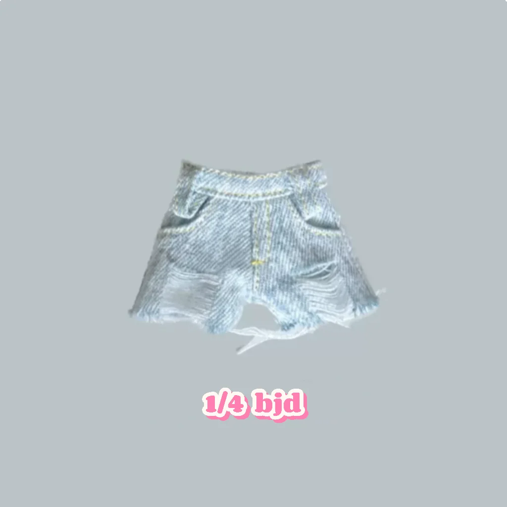 1/4 BJD Doll Clothes Baby Clothes Hollow-knit Blouse Broken Hole Smock Denim Washed Broken Hole Jean Shorts Vintage Jeans