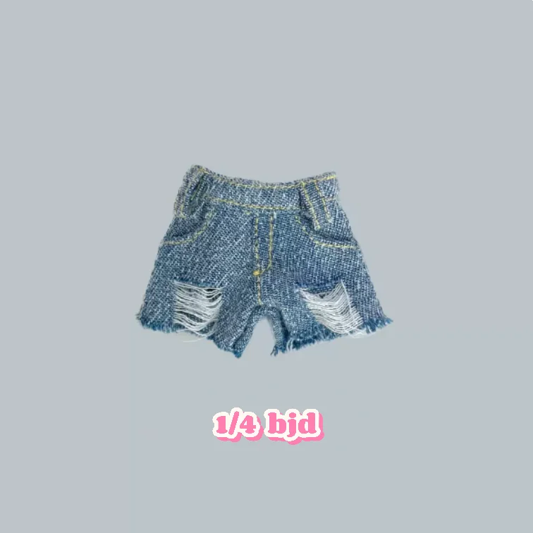1/4 BJD Doll Clothes Baby Clothes Hollow-knit Blouse Broken Hole Smock Denim Washed Broken Hole Jean Shorts Vintage Jeans
