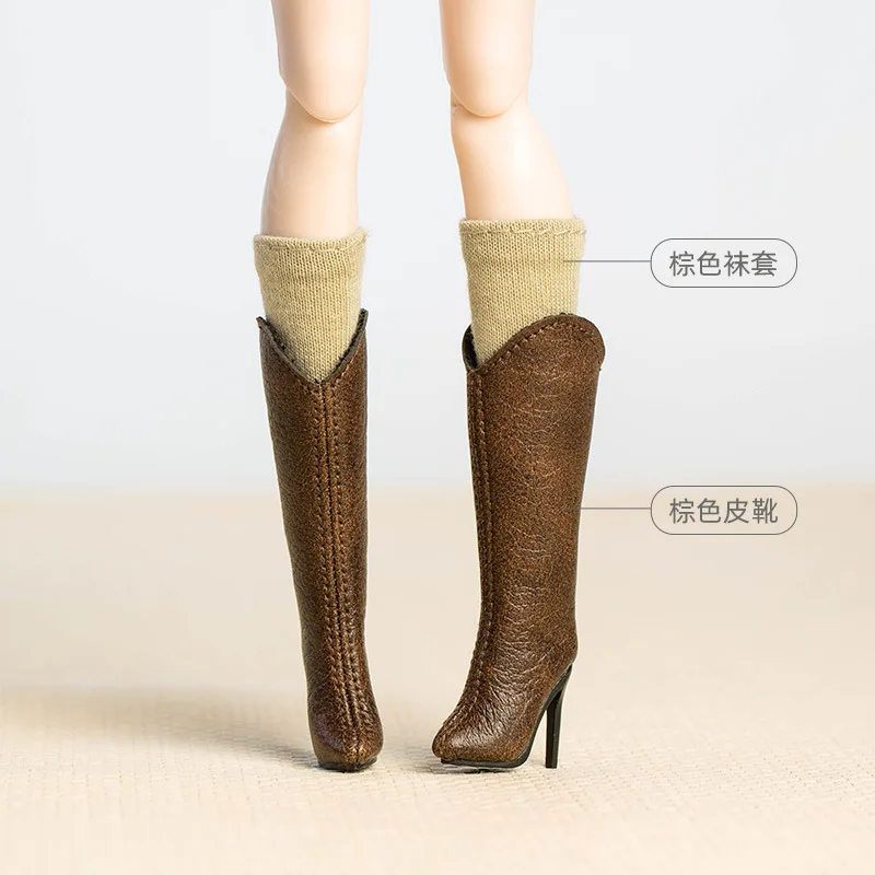 Doll Shoes Parts 1/6 Supermodel Doll Senior Sense Winter Retro Suede Knee-High Boots Fashion Leather Boots For Babi FR Xianxian