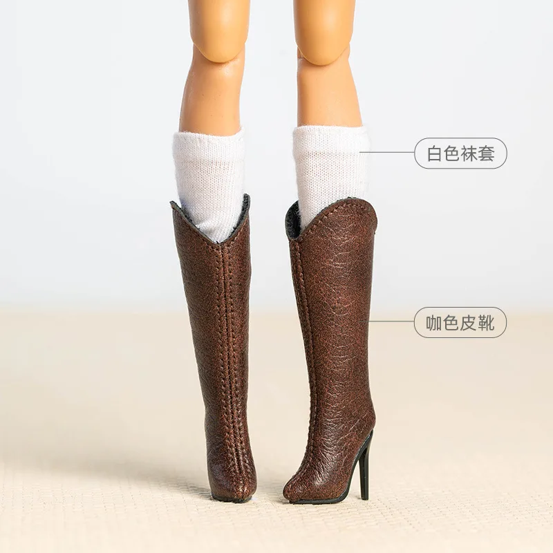 Doll Shoes Parts 1/6 Supermodel Doll Senior Sense Winter Retro Suede Knee-High Boots Fashion Leather Boots For Babi FR Xianxian