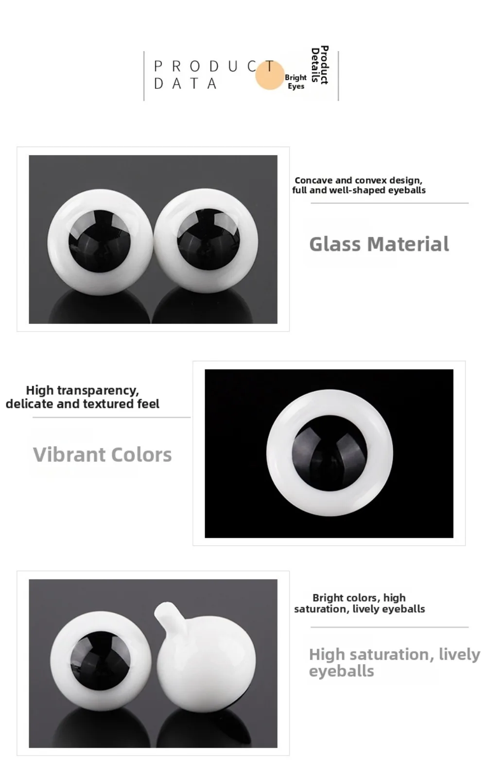 4mm 6mm 8mm 10mm Glass Eyes Eyeball Handle Style Black DIY Doll Making Crafts Accessories Black Pearl Eyes