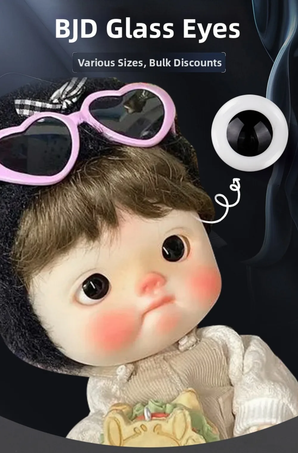 4mm 6mm 8mm 10mm Glass Eyes Eyeball Handle Style Black DIY Doll Making Crafts Accessories Black Pearl Eyes