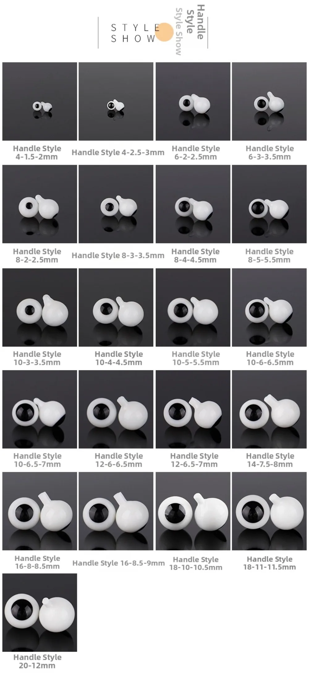 4mm 6mm 8mm 10mm Glass Eyes Eyeball Handle Style Black DIY Doll Making Crafts Accessories Black Pearl Eyes