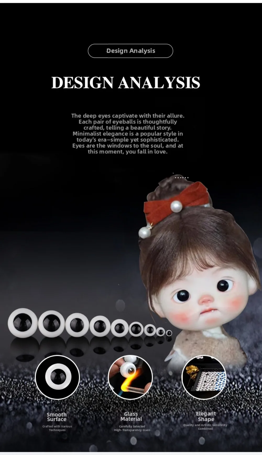 4mm 6mm 8mm 10mm Glass Eyes Eyeball Handle Style Black DIY Doll Making Crafts Accessories Black Pearl Eyes