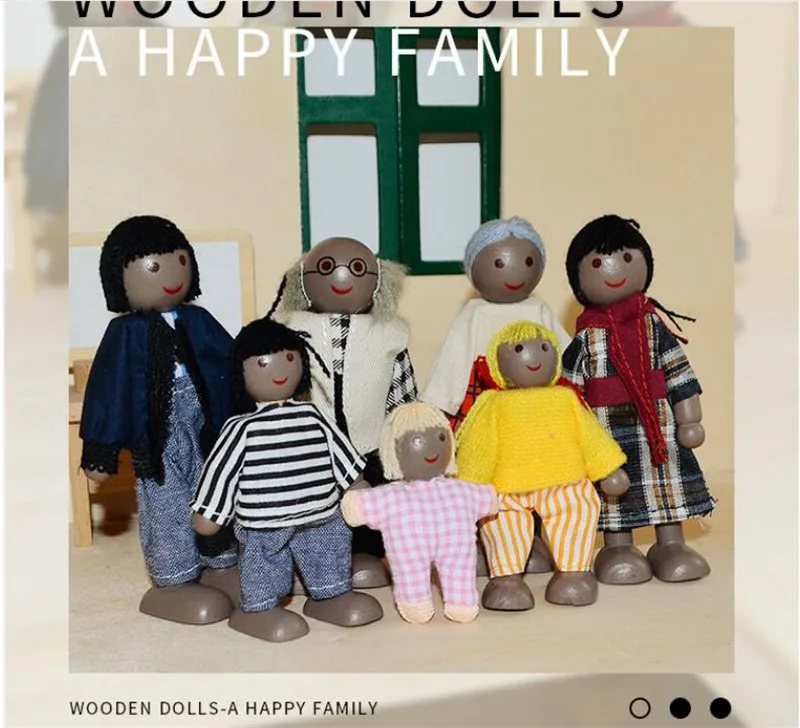 1/12 Dollhouse Wooden Family Doll Miniature Furniture Toy Kids Children Pretend Play Toy Boys Girls Gifts